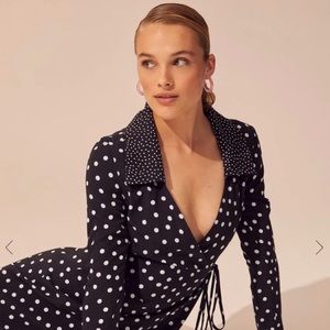 Solid and Striped black polka dot wrap dress